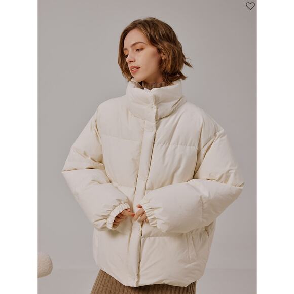NAP LOUNGEWEAR Short Puffer Coat White Down Jacket Women's Size Large Oversize - Picture 10 of 10